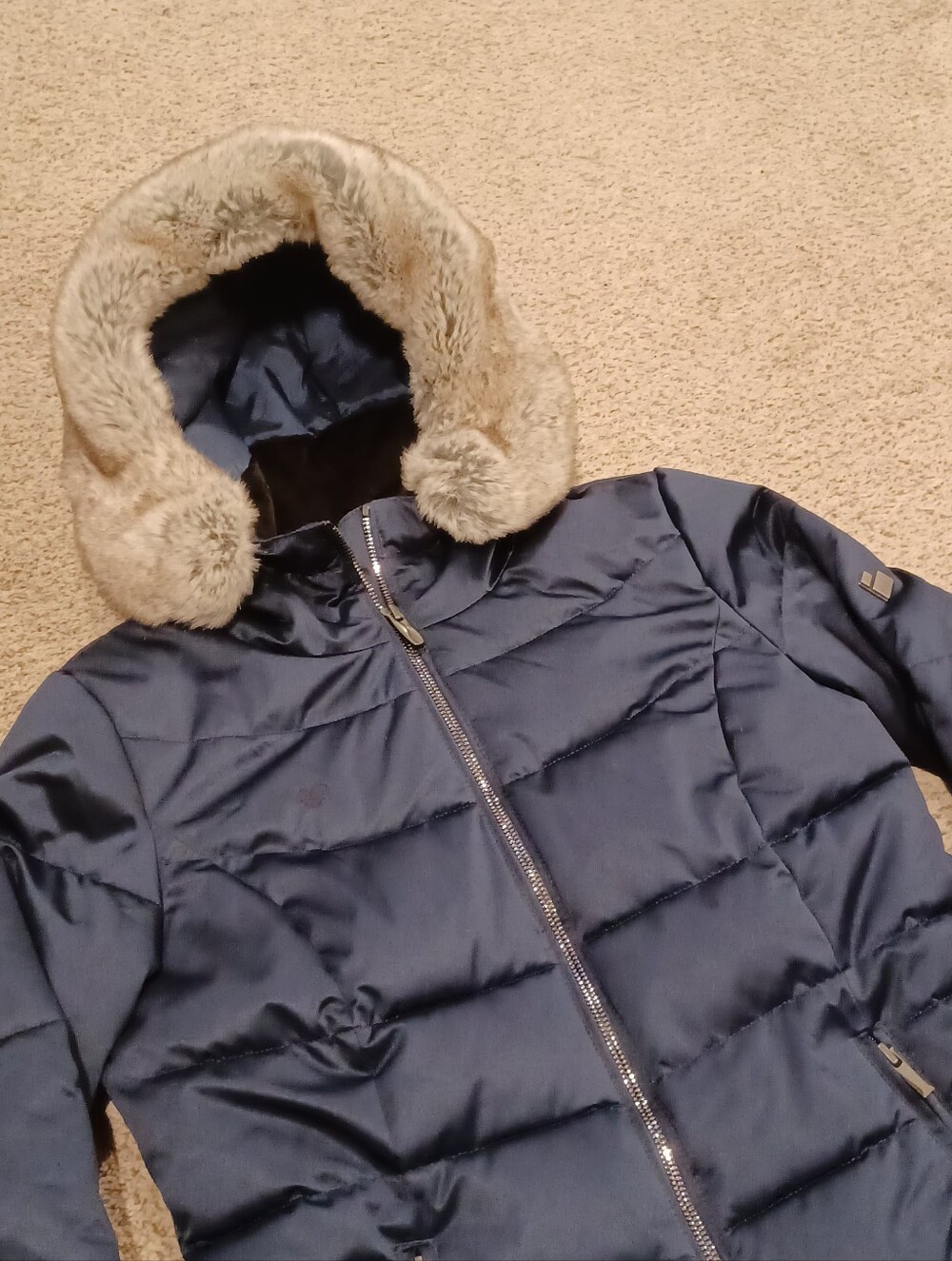 Obermeyer Bombshell Midnight Blue Puffer Ski Jacket with Faux Fur Hood Size 4